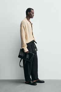 <span class=keywords><strong>Cardigan</strong></span> Oversize da Uomo in Maglia Aperta, Misto Lino e Cotone, Manica Lunga con Colletto - Product Image 5