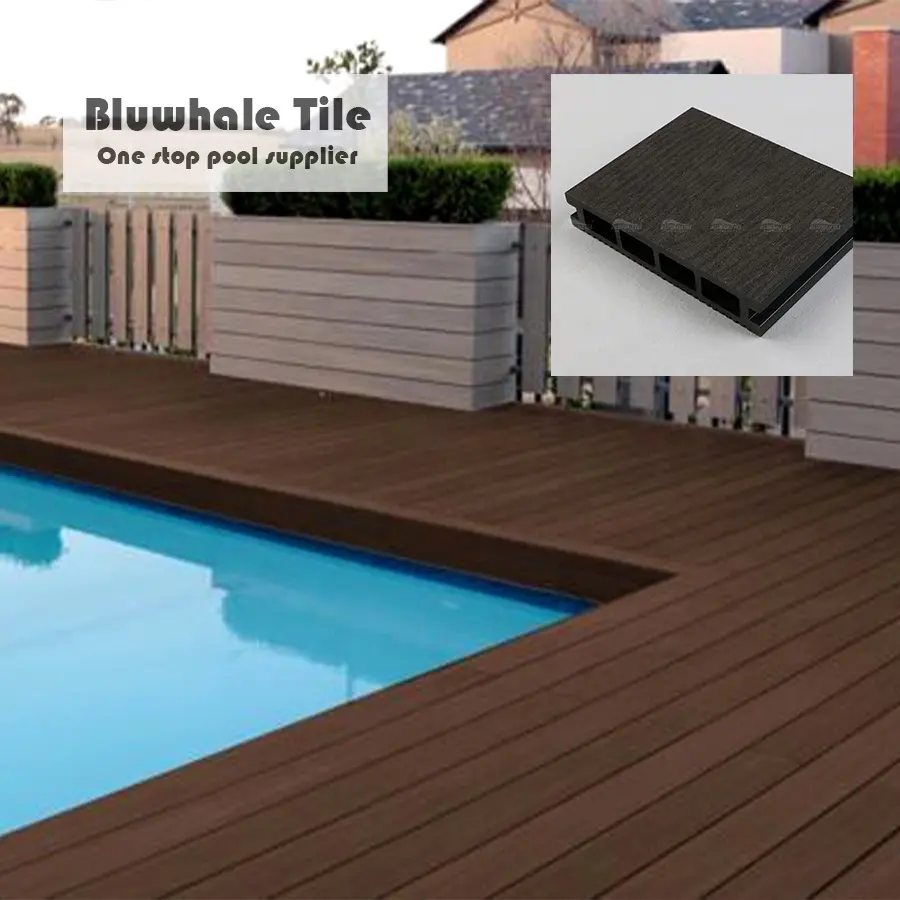 Bluwhale Tile Weather Resistant Brown Wood Plastic Composite Decking For Outdoor Swimming Pool Renovation