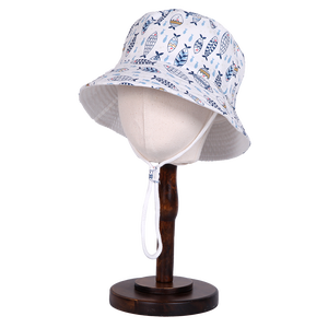 Chapeau de soleil réversible pour enfants, chapeau bob respirant en coton avec imprimé poisson mignon, chapeau de plage d'extérieur avec sangle de menton réglable - Product Image 5