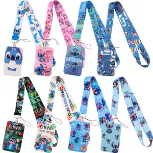 Tempat kartu id kerja, Stitch kartun lucu panjang lanyard pemegang kartu ID kerja banyak