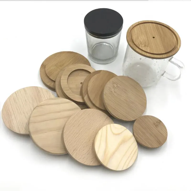 Tapa de taza de madera de pino redonda hecha a mano natural para tarros de taza tarro de vidrio taza de bebida