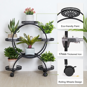 Soporte de Metal para Plantas Unho de 6 <span class=keywords><strong>Macetas</strong></span>: Soporte para <span class=keywords><strong>Macetas</strong></span> <span class=keywords><strong>con</strong></span> <span class=keywords><strong>Ruedas</strong></span>, Estante de Exhibición de 4 Niveles para Patio, Balcón, Jardín, Decoración del Hogar - Product Image 2