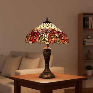 Lampe de table Tiffany de style européen 16'' en verre teinté, artisanale, motif écailles de poisson, en résine, LED DC, protection oculaire, pour salon et chambre - Product Image 1