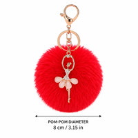 Porte-clés Fille Ballerine en Strass avec Pompons en Fausse Fourrure de Lapin, Breloques Ange, Pendentif de Sac, Dragonnes de Téléphone – Cadeaux pour Filles, Femmes, Étudiantes, Enfants