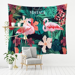 Vibrant lumineux tropical flamant rose série maison fond mur œuvre artisanat Rectangle affiche couverture Polyester tapisseries - Product Image 1