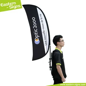 Quick set up portable aluminum tension fabric teardrop shape trade show backpack flag banner for display