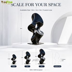 Sculpture abstraite en acier inoxydable, métal noir, décoration moderne pour jardin, maison, bureau, hôtel, villa, hall, statue d'extérieur - Product Image 4