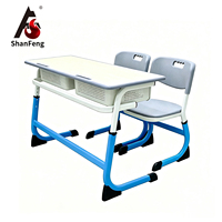 Ensemble bureau et chaise double pour étudiants, table d'étude pour salle de classe, hauteur réglable, plateau ergonomique en MDF, structure en acier, couleur personnalisable