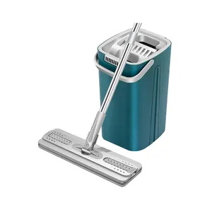 Venta caliente en línea Herramientas de limpieza de piso para el hogar Squeeze Mop Mango Microfibra Flat Mop Bucket Set