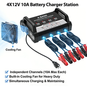 สถานีชาร์จแบตเตอรี่รถยนต์ 12V 4 ช่อง สำหรับซ่อมแบตเตอรี่ 4x12V 10A เครื่องชาร์จหลายช่องสำหรับโรงรถ - Product Image 5
