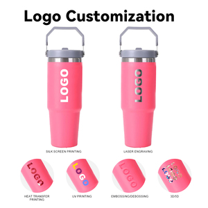 Gobelet isotherme en acier inoxydable de 30 oz, couleur personnalisée, avec poignée et paille, option logo personnalisé, style américain, livraison en 2 jours - Product Image 6