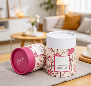 Tube en carton écologique fait main haut de gamme avec fermeture magnétique, motif floral camélia, imprimé quadricolore, recyclable - Product Image 3