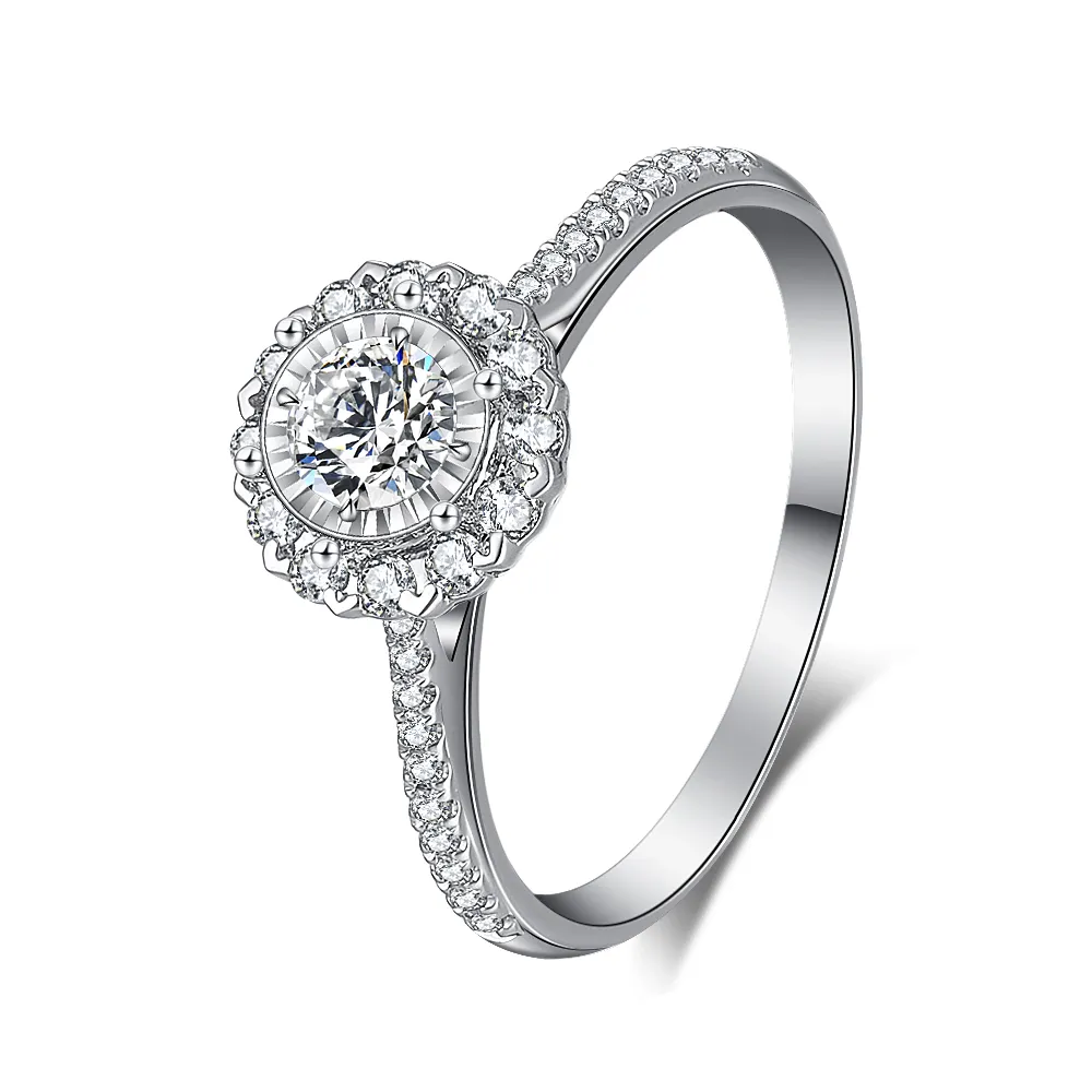 Wholesale Fine Jewelry Ring Lab Diamond 18k White Gold Wedding Engagement Ring CVD Round Diamond Jewelry Diamond Ring