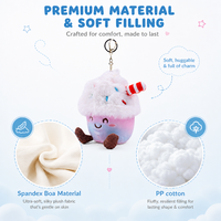 Peluche super douce 100% polyester, poupée en forme de tasse de crème glacée brodée, jouet anti-stress, porte-clés