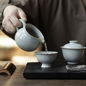 Guanlan Sky Blue Handmade Ru Kiln Fair Cup Ceramic <b>Tea</b> Dispenser Kung Fu <b>Tea</b> <b>Set</b> Round Shape Without Lid Dehua County Porcelain - Product Image 2