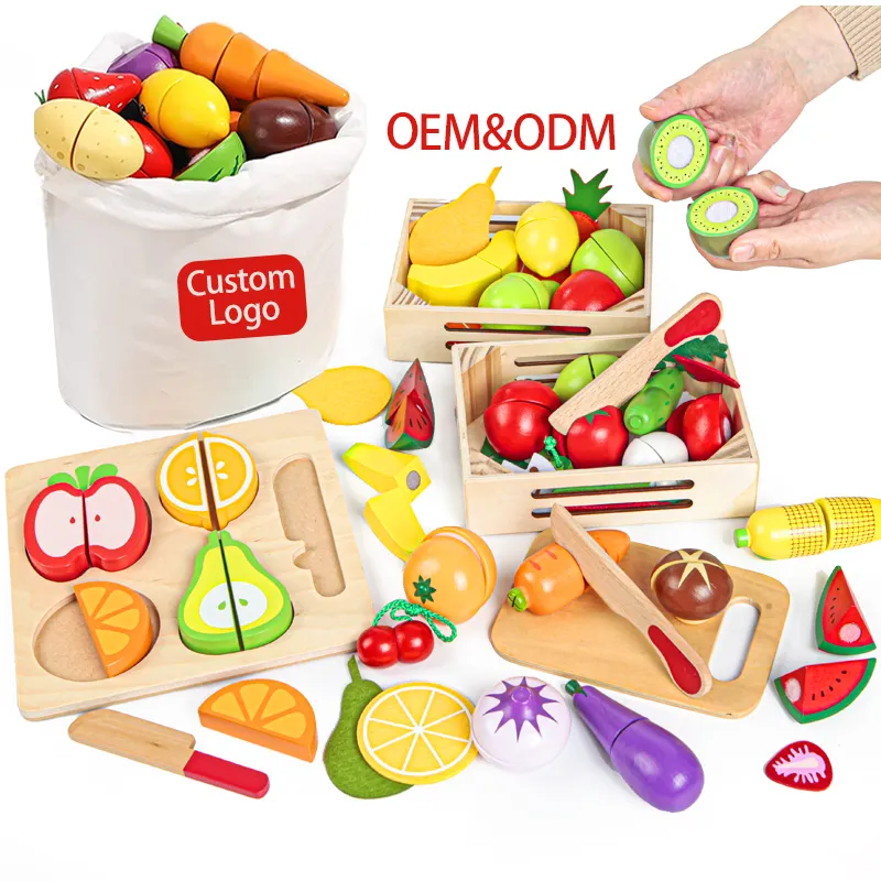 मोंटेसरी शैक्षिक खिलौने रसोई लकड़ी की सब्जियां सेट खिलौना काटने वाले खिलौने फलों और सब्जियों के लिए बच्चों के लिए