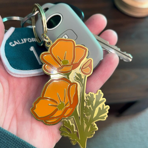 Llavero <span class=keywords><strong>de</strong></span> recuerdo con diseño 3D <span class=keywords><strong>de</strong></span> Amapola <span class=keywords><strong>de</strong></span> <span class=keywords><strong>California</strong></span>, esmaltado duro, chapado en oro, pulido e impreso con UV - Product Image 3