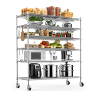 Heavy Duty 6 couches L1215 * W457 * H2000mm unité d'étagère en fil NSF Certification utilitaire acier roulant avec roues support de rangement de cuisine