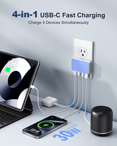 <b>USB</b> Wall Charger 4 Ports PD 20W Fast <b>Charging</b> with Retractable <b>Cables</b> Universal for Home Office Use - Product Image 3