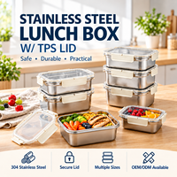 Nouvelle Arrivée Boîte à lunch en acier inoxydable 304 de qualité alimentaire avec couvercle transparent, hermétique et compatible micro-ondes