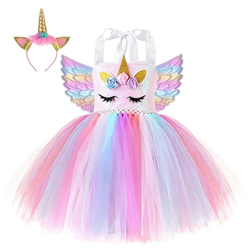 Performance Wear Unicorn Dress Up Clothes for Little Girls Rainbow Unicorn Tutu Dress Costume with Headband Birthday Gift