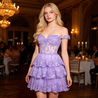 Robe de soirée Ocstrade en tulle transparent à épaules dénudées, style corset, avec dentelle florale à sequins et tulle superposé, mini-robe de cocktail à sequins