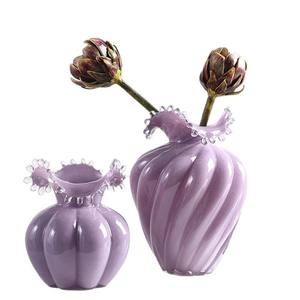 Jarrón Hidropónico de Vidrio Morado Delicado, Botella Creativa con Boca Ondulada, Jarrón Noble para Flores de Mesa, Artesanía - Product Image 5