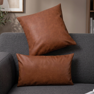 Fundas de Almohada Decorativas Cuadradas de Cuero PU con Diseño de Patchwork, 18x18 Pulgadas, Color Marrón, Estilo Moderno Rústico, Cierre de Cremallera, para Decoración de Hoteles y Hogares - Product Image 3