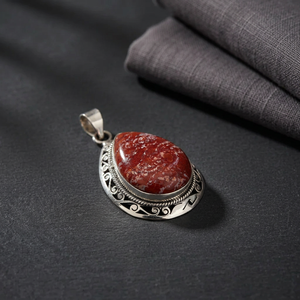 Colgante Minimalista de Plata 925 con Ágata Natural y Granate Rojo en Forma de Lágrima con Engaste de Bisel, Regalo para Mujer para Aniversario de Bodas - Product Image 3