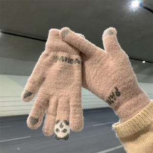 Gants épais doublés en polaire Panda pour femmes, chauds, compatibles avec les écrans tactiles, pour l'hiver, la conduite, les trajets en vélo, en polyester blanc cassé - Product Image 2