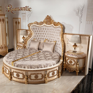 เตียงไม้ทรงกลมคุณภาพสูงสไตล์วิลล่าหรูหราหรูหราดีไซน์เนอร์เฟอร์นิเจอร์ห้องนอนโครงเตียงควีนไซส์ - Product Image 2