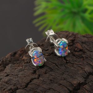 Pendientes de ópalo negro YASHEE con forma ovalada, chapados en plata para mujer, cristal curativo de chakra, regalo de joyería con piedra de nacimiento - Product Image 2
