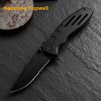 Couteau pliant multifonctionnel TOPWELL/Haoxiang 7,4 cm, lame semi-dentelée à angle de 45°, lame en acier 3cr13, manche en acier au carbone
