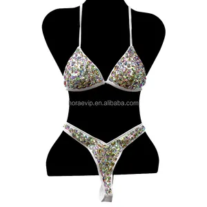 B100 model baru pakaian renang mewah wanita Thong segitiga Bikini baju renang kristal berlian imitasi baju renang