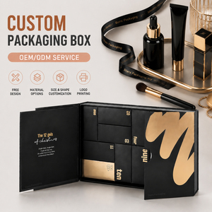 Caja Rígida Magnética Premium Personalizada de 12 Días con 12 Cajas Interiores con Papel Dorado, Empaque de Regalo para Esmalte de Uñas en Gel Negro, <span class=keywords><strong>Calendario</strong></span> de Adviento de Belleza - Product Image 1