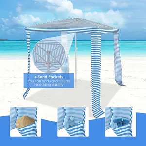Stripe Printing Portable Square Beach Umbrella Cool Cabana Tent Beach Canopy Tent Sun Shade Shelter