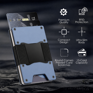Tarjetero Delgado Metálico de Aluminio con Bloqueo RFID, Correa para Dinero en el Bolsillo Delantero, Gran Capacidad para Tarjetas de Crédito/Identificación/Tarjetas de Visita (18 mm) - Product Image 4