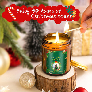 Ensemble cadeau de 4 bougies parfumées de Noël avec logo personnalisé, pot en verre ambré de 7 oz, cire de soja, parfum d'hiver, décoration de la maison - Product Image 2