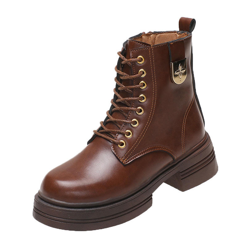 2025 Hiver Nouvelles Bottes Pour Femmes De Style Britannique-bottines à Lacets à Plateforme | Doublé De Fourrure Antidérapant | Streetwear à Fermeture éclair Latérale