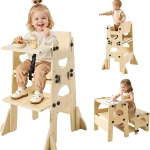 Wooden 3-In-1 Learning Tower Kitchen Helper Stool For Toddlers <b>Foldable</b> Children <b>Table</b> <b>And</b> <b>Chairs</b> Set - Product Image 1