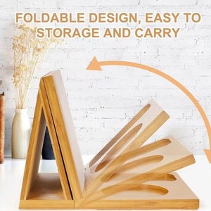 Soporte triangular de madera para libros con portavasos y ranura para gafas para lectura en escritorio, 20 cm, color madera natural - Product Image 4