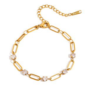 J & D estilo clásico 18K oro Acero inoxidable redondo blanco Zirconia tenis cadena pulseras brazalete conjunto - Product Image 6