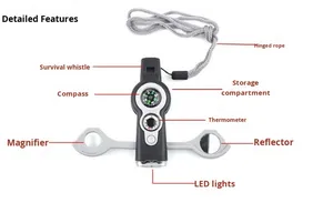 Ngoài Trời Mới bảy trong một đa chức năng dẫn ánh sáng Nhiệt kế la bàn Còi cứu sinh ABS - Product Image 6