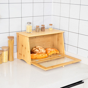 Boîte à pain en bambou à un seul niveau avec couvercle en verre, rangement de cuisine pour pain et en-cas - Product Image 1