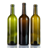 Ventes en gros de bouteilles de vin de Bordeaux vides de 750 ml, transparentes et vertes, avec bouchon en liège