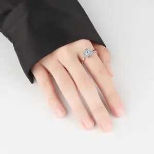 Anel de prata esterlina 925, tamanho ajustável e aberto, giratório para alívio de ansiedade, anel para mulheres