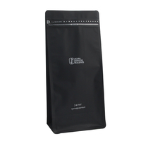 Sachet Doypack PE 8oz 16oz à fermeture éclair, fond plat noir, recyclable, imprimé en héliogravure, avec valve, pour stockage alimentaire et de boissons, avec logo personnalisé