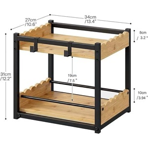 Double Layer Wooden <b>Kitchen</b> Countertop Spice <b>Rack</b> Wrought Iron Storage Organizer For <b>Kitchen</b> Countertop Storage - Product Image 2