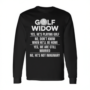 T-shirt a maniche lunghe Golf Widow per la moglie dei golfisti, ancora sposata, design divertente - Product Image 2