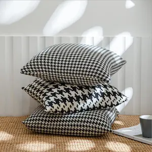 Asg Houndstooth Katoen Gebreide Throundstooth Kussenhoes 18*18 Inch Kussensloop Voor Huisdecoratie